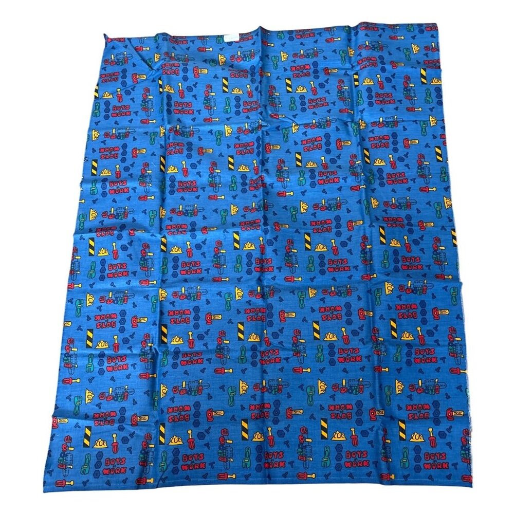 Fabric Boys At Work Themed Blue Cotton Fabric 54 x 44" 1.5 Yards Childs Room
